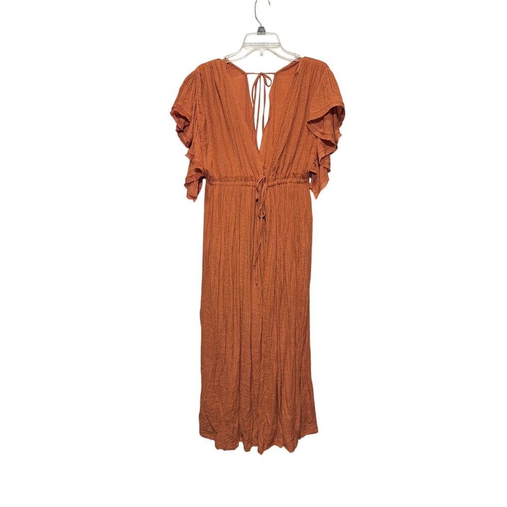 Flawless Flutter Sleeve Deep V-Neck Empire Waist Button Front Maxi Dress Size L